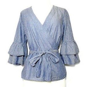 Sm Blue/white stripe bell sleeve top pic for style